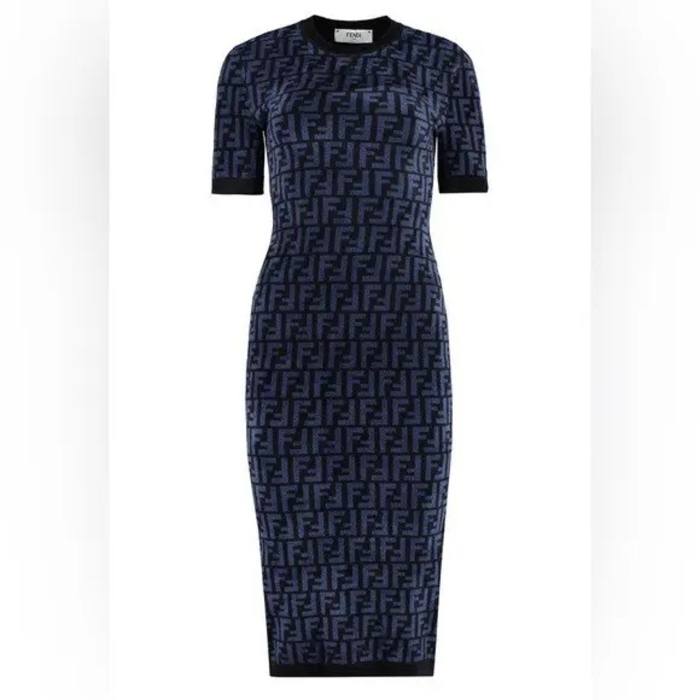 FENDI Abito Velvet FF logo midi dress